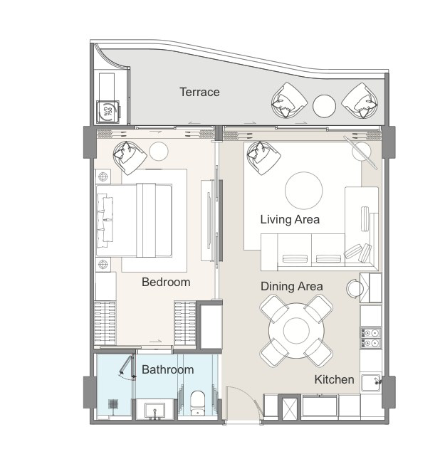 1BR Lake Residence layout